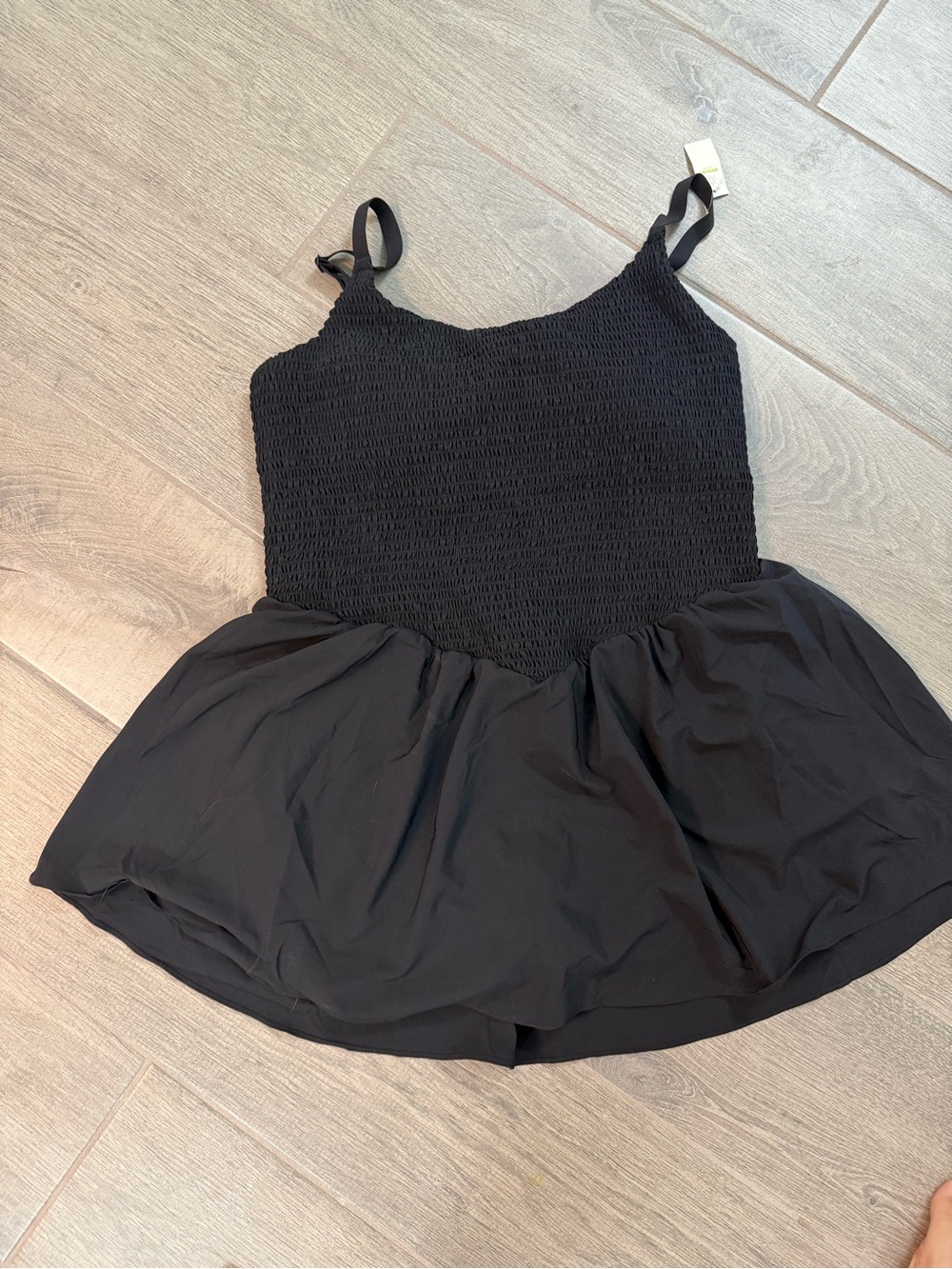 aerie Black Smocked Romper with Skirt Overlay